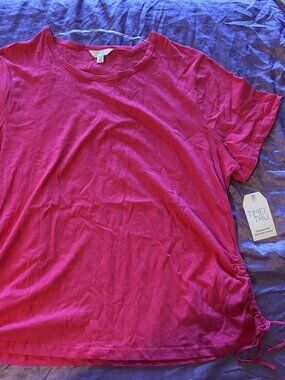 Time and Tru Pink Workout Top Side Tie Scrunch NWT Athletic Shirt